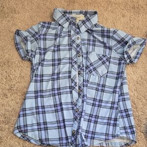 Women's Blue Plaid Button Down Shirt